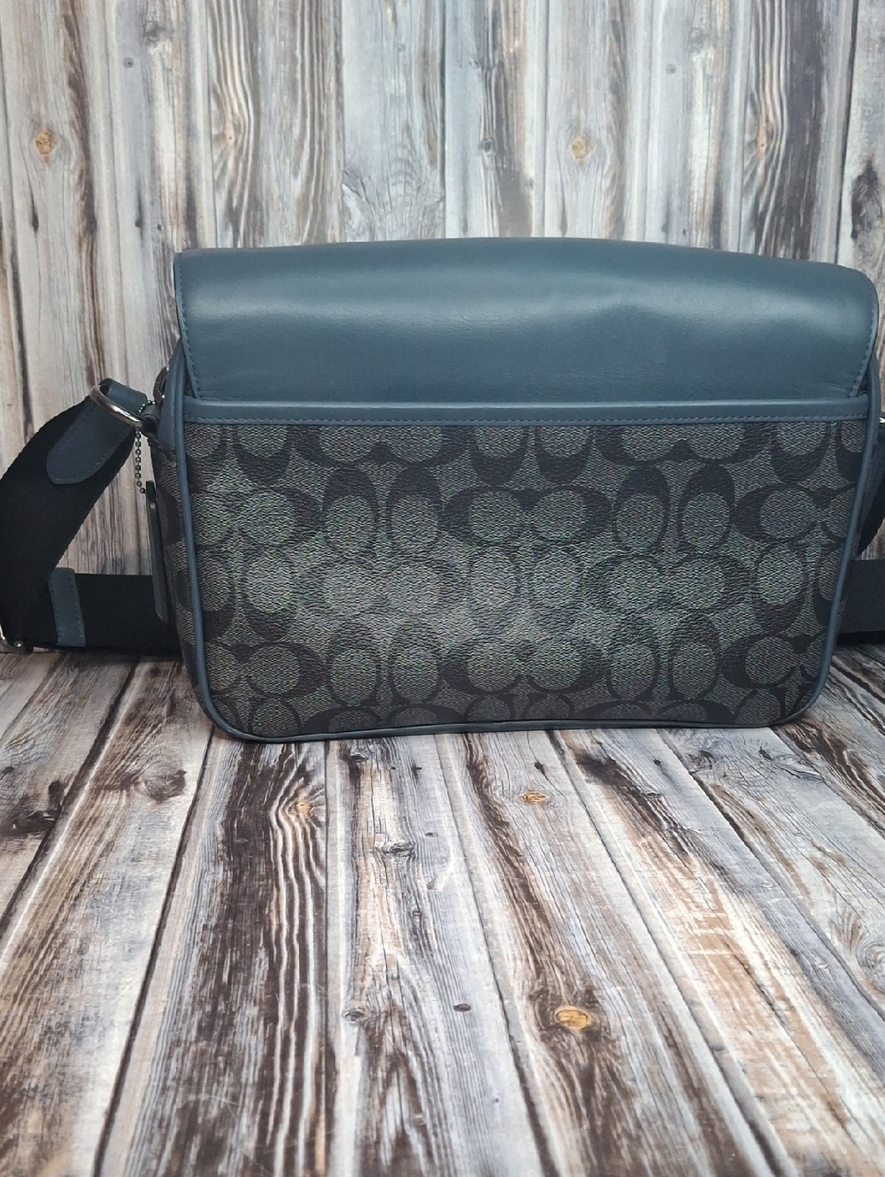 Coach Track Crossbody Navy Blue & Black Signature Coated Canvas - Picture 4 of 12